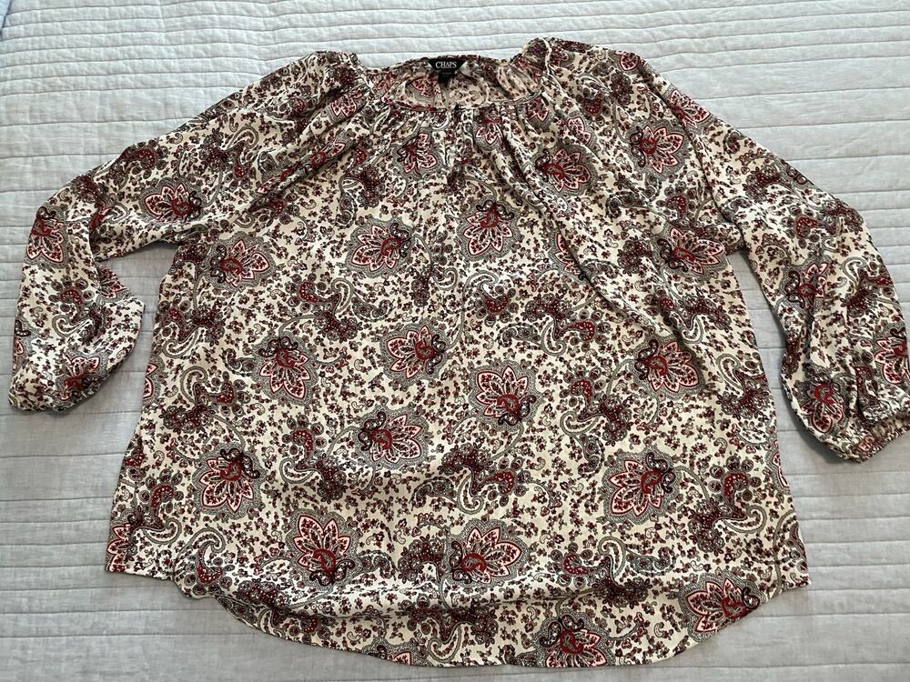 Chaps Top Womens 1X Paisley Blouse 3/4 Sleeve Sheer Boho Peasant 119